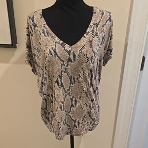 Express Beige and Black Snake Print Patterned Blouse